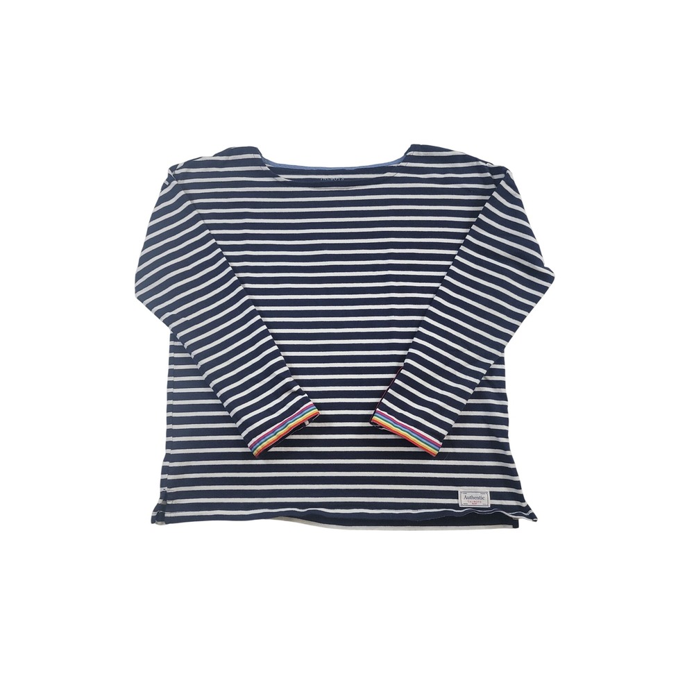 Talbots Striped Top Womens XL Navy White Rainbow Trim Long Sleeve Boat Neck